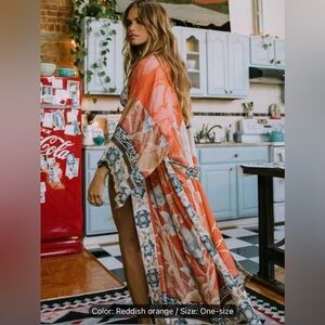Boutique Boho style print maxi kimono duster, one size fits all